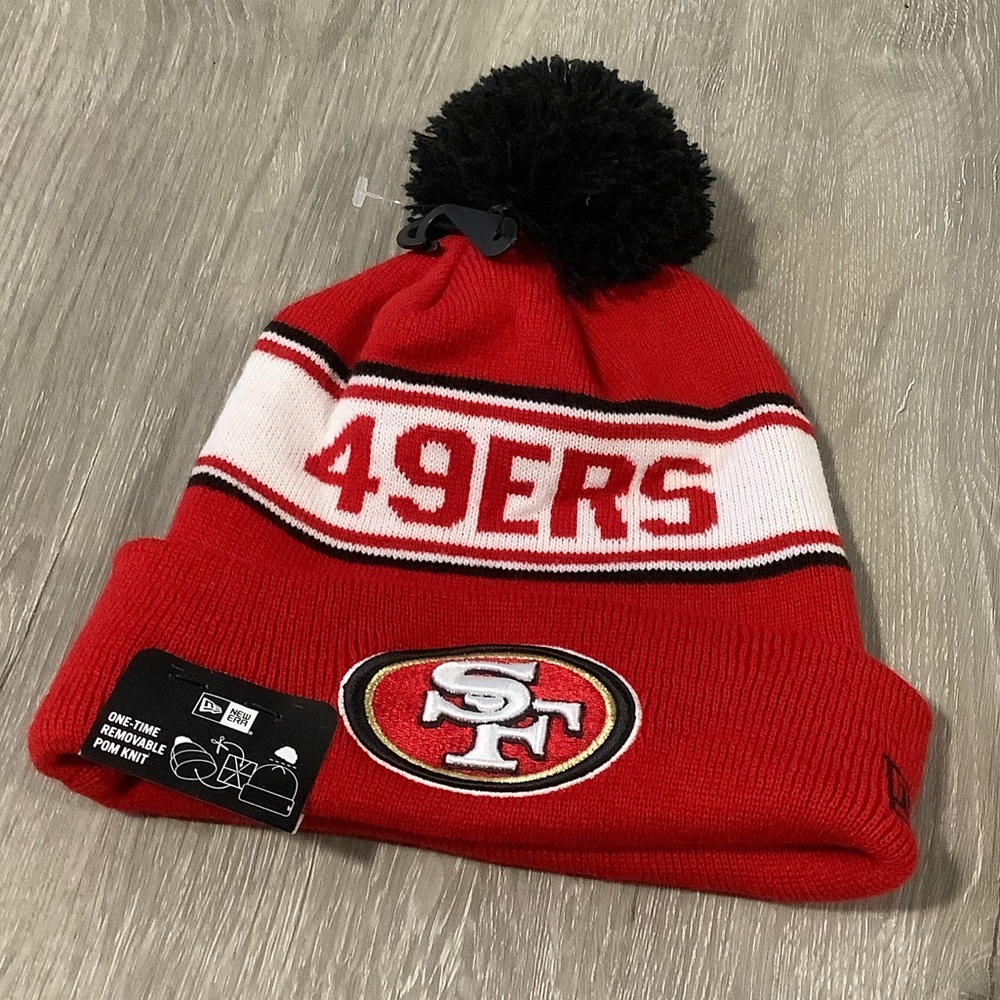 San Francisco 49ers knit beanie hat with removable pom